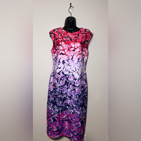 VINCE CAMUTO Sz 6 Ombré Floral Print Scuba Sheath Sleeveless Dress Pink Purple - Picture 1 of 1